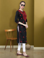 Load image into Gallery viewer, Seva Chikan Hand Embroidered Black Cotton Lucknowi Chikankari Kurta