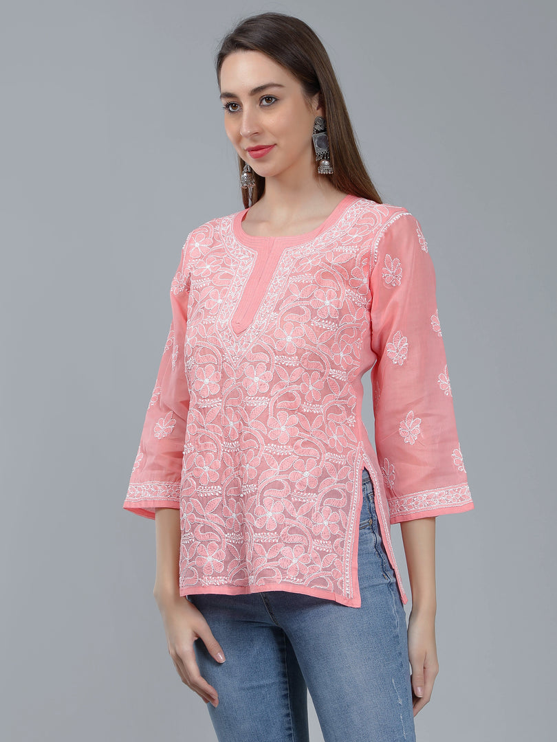 Seva Chikan Hand Embroidered Terivoil Cotton Lucknowi Chikan Top