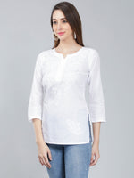 Load image into Gallery viewer, Seva Chikan Hand Embroidered White Cotton Lucknowi Chikan Top-SCL9048