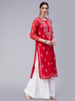 Load image into Gallery viewer, Seva Chikan Hand Embroidered Georgette Chikankari Kurta With Matching Slip