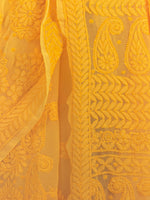 Load image into Gallery viewer, Seva Chikan Hand Embroidered Yellow Georgette Lucknowi Saree-SCL1188