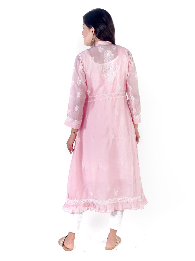 Seva Chikan Hand Embroidered Pink Cotton Lucknowi Chikankari Sarag-SCL1366