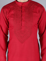 Load image into Gallery viewer, Seva Chikan Hand Embroidered Maroon Cotton Lucknowi Chikan Mens Stitched Kurta