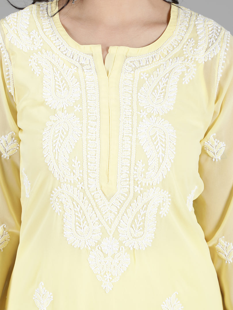 Seva Chikan Hand Embroidered  Georgette Lucknowi Chikankari kurta with Slip