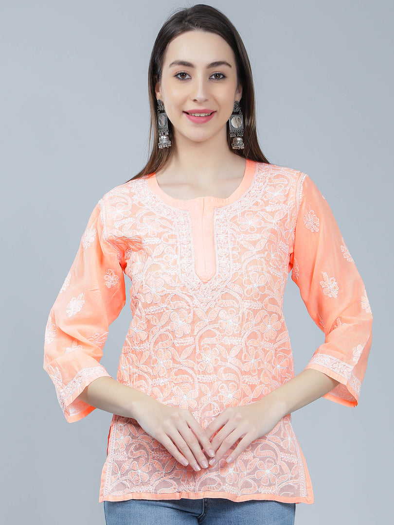 Seva Chikan Hand Embroidered Terivoil Cotton Lucknowi Chikan Top