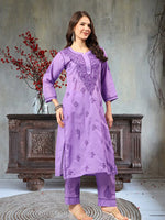 Load image into Gallery viewer, Seva Chikan Hand Embroidered Cotton Lucknowi Chikankari Kurta Set