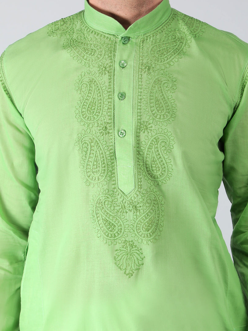 Seva Chikan Hand Embroidered Lucknowi Chikan Mens Kurta