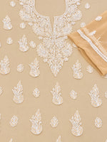 Load image into Gallery viewer, Seva Chikan Hand Embroidered Beige Georgette Lucknowi Chikankari Unstitched Suit Piece-SCL13138