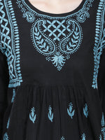 Load image into Gallery viewer, Seva Chikan Hand Embroidered Black Cotton Lucknowi Chikankari Top