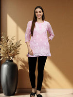 Load image into Gallery viewer, Seva Chikan Hand Embroidered Georgette Lucknowi Chikankari Top With Slip