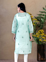 Load image into Gallery viewer, Seva Chikan Hand Embroidered Turquoise Cotton Lucknowi Chikan Kurti SCL1226