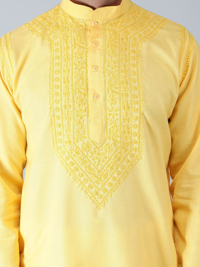 Seva Chikan Hand Embroidered Cotton Lucknowi Chikan Mens Kurta