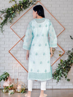 Load image into Gallery viewer, Seva Chikan Hand Embroidered Turquoise Cotton Luckowi Chikan Kurti SCL1213