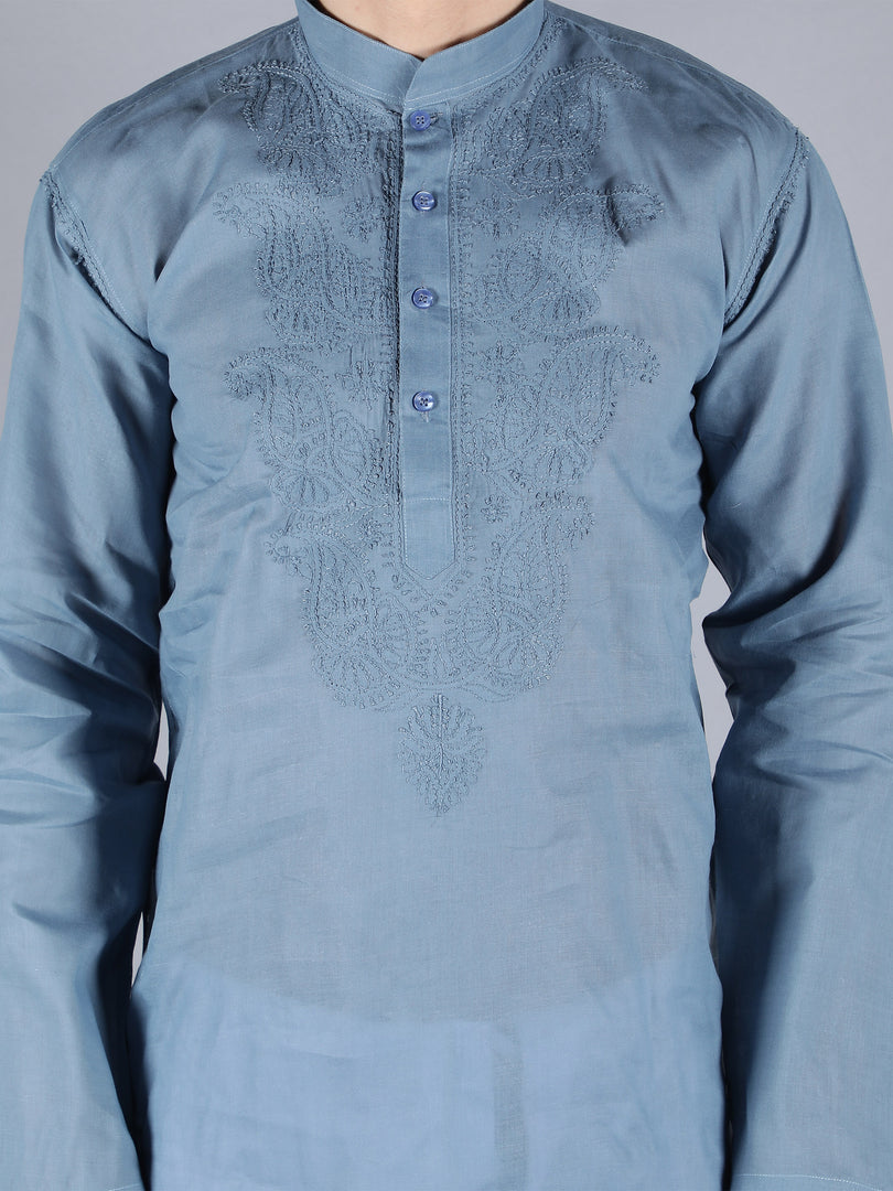 Seva Chikan Hand Embroidered Lucknowi Chikan Mens Kurta