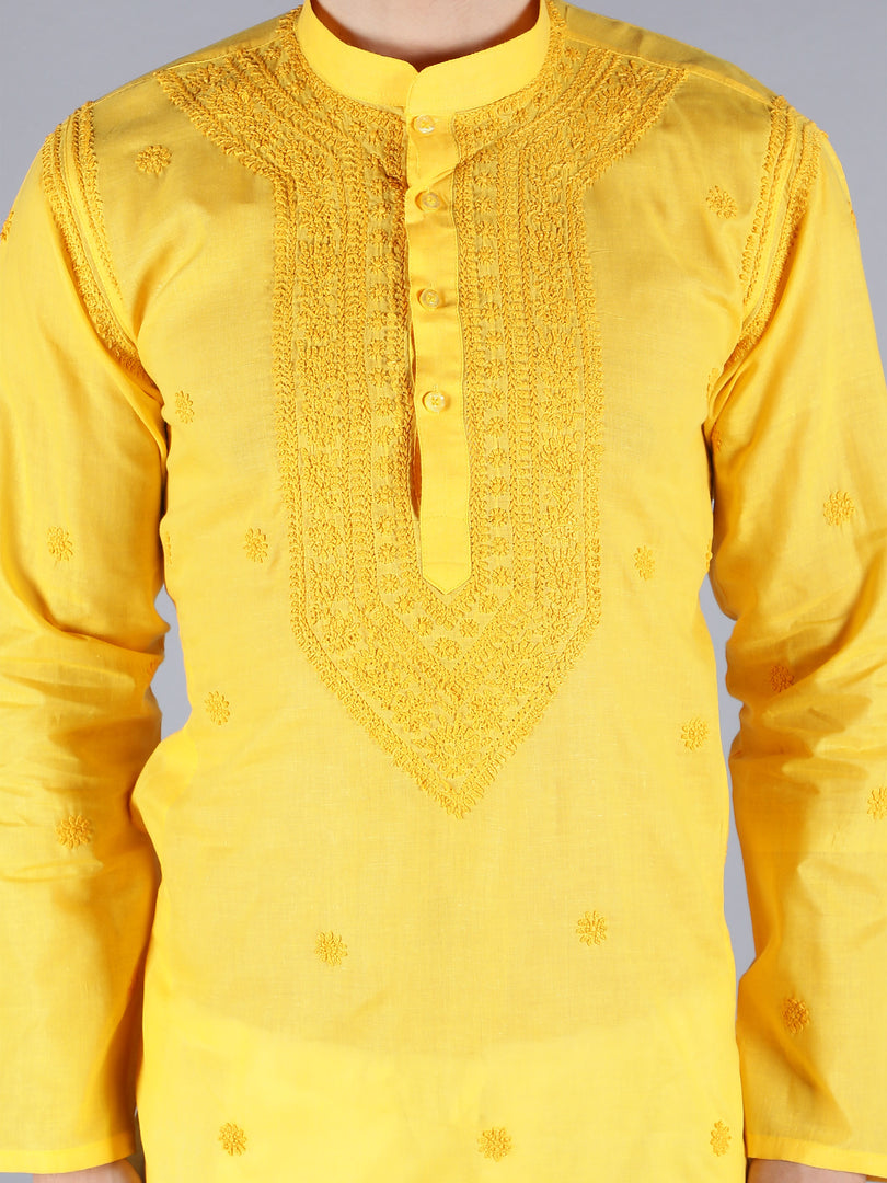 Seva Chikan Hand Embroidered Cotton Lucknowi Chikan Mens Stitched Kurta