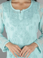 Load image into Gallery viewer, Seva Chikan Hand Embroidered  Georgette Lucknowi Chikan Top With Slip