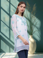 Load image into Gallery viewer, Seva Chikan Hand Embroidered Georgette Lucknowi Chikan Top With Slip