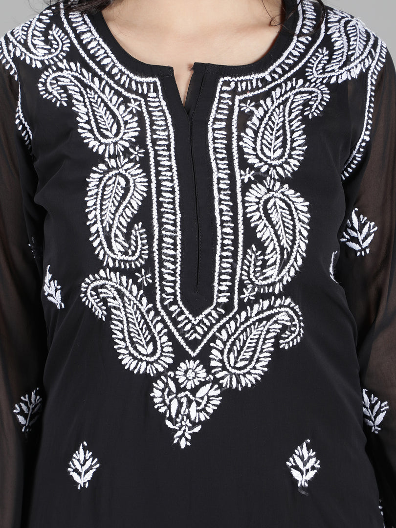 Seva Chikan Hand Embroidered  Georgette Lucknowi Chikankari kurta with Slip