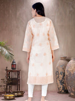 Load image into Gallery viewer, Seva Chikan Hand Embroidered Peach Cotton Lucknowi Chikan Kurti SCL1211