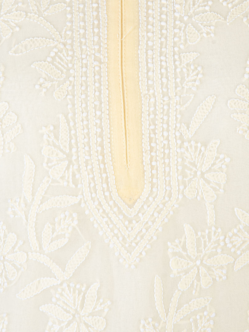 Seva Chikan Hand Embroidered Beige Georgette Lucknowi Chikankari Anarkali-SCL1337