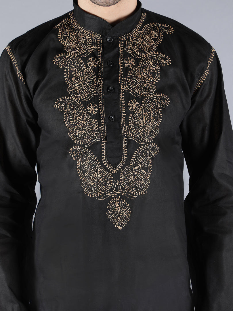 Seva Chikan Hand Embroidered Lucknowi Chikan Mens Kurta