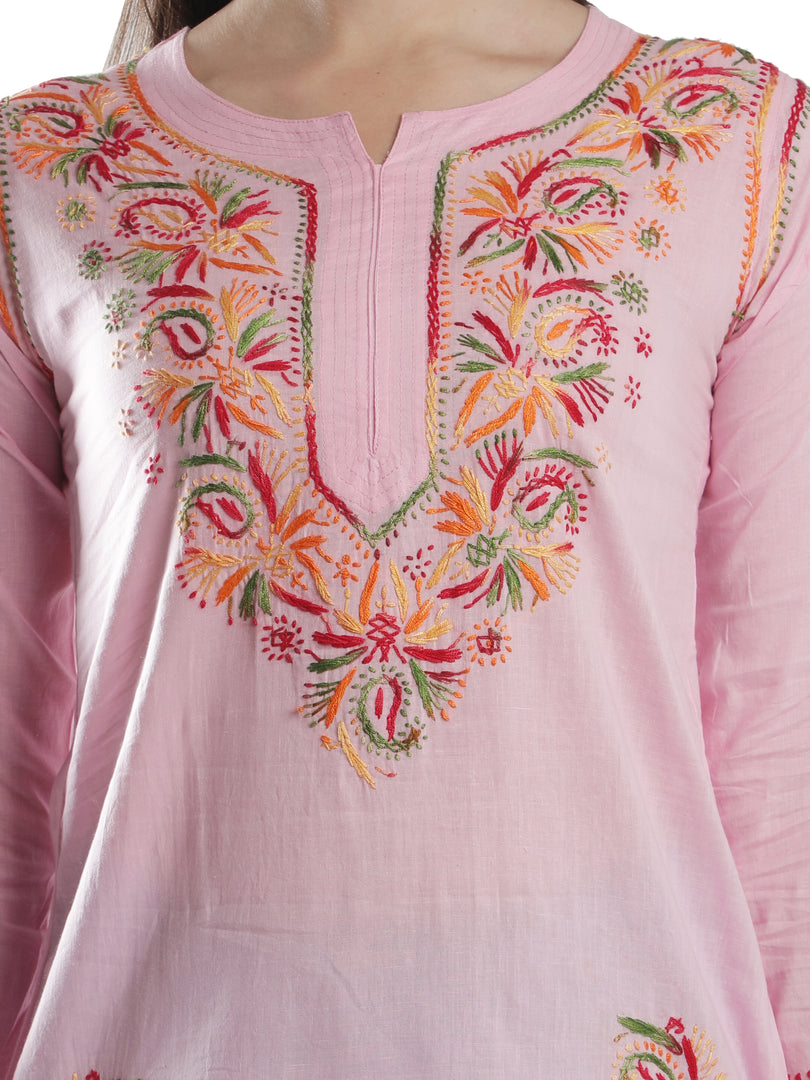 Seva Chikan Hand Embroidered Cotton Lucknowi Chikan Short Top