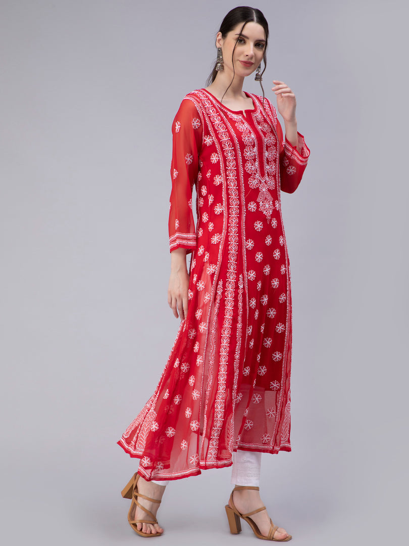 Seva Chikan Hand Embroidered Georgette Lucknowi Chikankari Anarkali Kurta