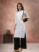 Load image into Gallery viewer, Seva Chikan Embroidered White Cotton Lucknowi Chikankari Kurta SCL4710
