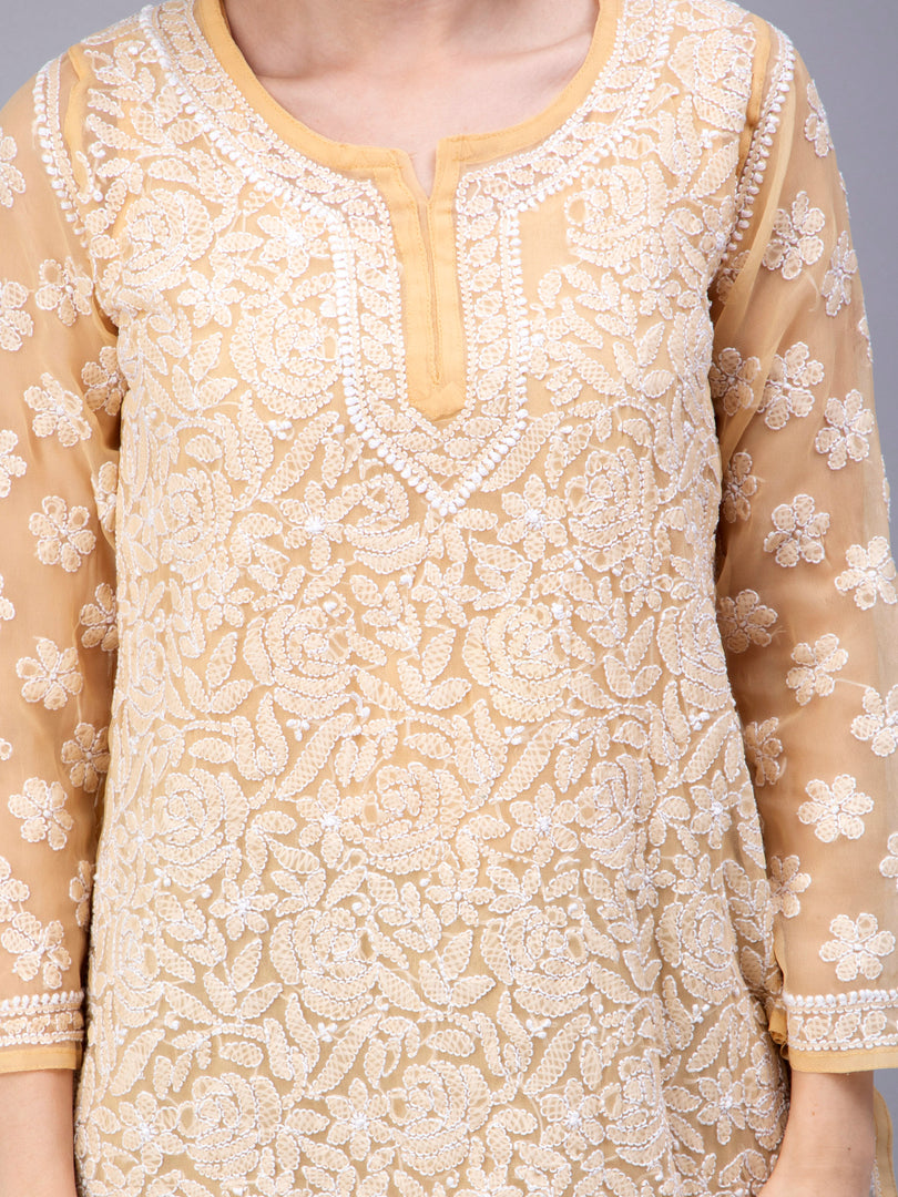 Seva Chikan Hand Embroidered Georgette Lucknowi Chikan Top With Slip