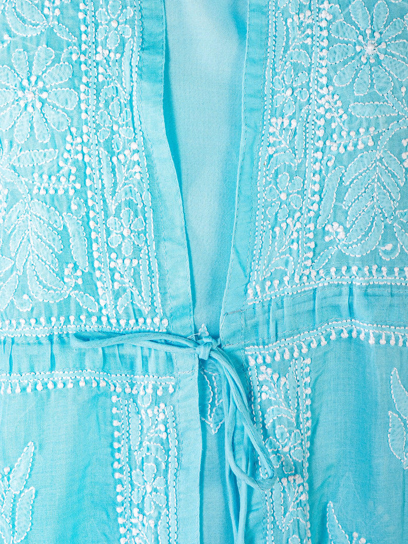 Seva Chikan Hand Embroidered Sky Blue Cotton Lucknowi Chikankari Sarag-SCL1368