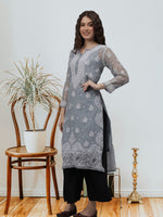 Load image into Gallery viewer, Seva Chikan Hand Embroidered Georgette Lucknowi Chikankari Kurta With Inner