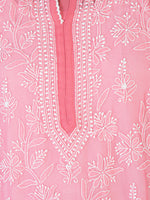 Load image into Gallery viewer, Seva Chikan Hand Embroidered Pink Georgette Lucknowi Chikankari Anarkali-SCL1288