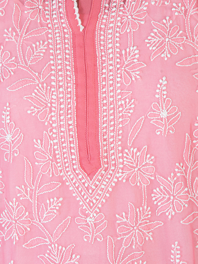 Seva Chikan Hand Embroidered Pink Georgette Lucknowi Chikankari Anarkali-SCL1288