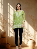 Load image into Gallery viewer, Seva Chikan Hand Embroidered Georgette Lucknowi Chikankari Top With Slip