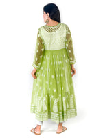 Load image into Gallery viewer, Seva Chikan Hand Embroidered Light Green Georgette Lucknowi Chikankari Anarkali-SCL1352