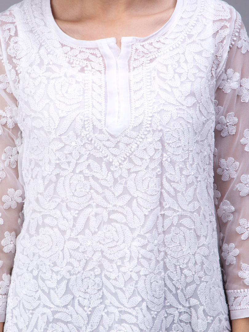Seva Chikan Hand Embroidered Georgette Lucknowi Chikan Top With Slip