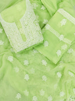 Load image into Gallery viewer, Seva Chikan Hand Embroidered Pista Green Georgette Lucknowi Chikankari Unstitched Suit Piece-SCL13135
