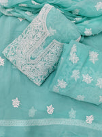 Load image into Gallery viewer, Seva Chikan Hand Embroidered Sea Green Georgette Lucknowi Chikankari Unstitched Suit Piece-SCL13134
