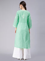Load image into Gallery viewer, Seva Chikan Hand Embroidered Terivoil Cotton Lucknowi Chikan Kurti