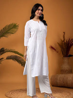 Load image into Gallery viewer, Seva Chikan Hand Embroidered Lucknowi Chikankari White Cotton Kurta SCL4770