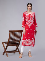 Load image into Gallery viewer, Seva Chikan Hand Embroidered Modal Cotton Lucknowi Chikan Kurti