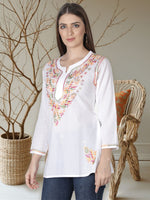 Load image into Gallery viewer, Seva Chikan Hand Embroidered Cotton Lucknowi Chikan Short Top