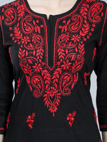 Load image into Gallery viewer, Seva Chikan Hand Embroidered Black Cotton Lucknowi Chikankari Kurta