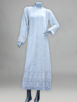 Load image into Gallery viewer, Seva Chikan Hand Embroidered White Pure Georgette Semi-Stitched Anarkali & Dupatta With Gotta Patti & Mukaish Work-SCL0880