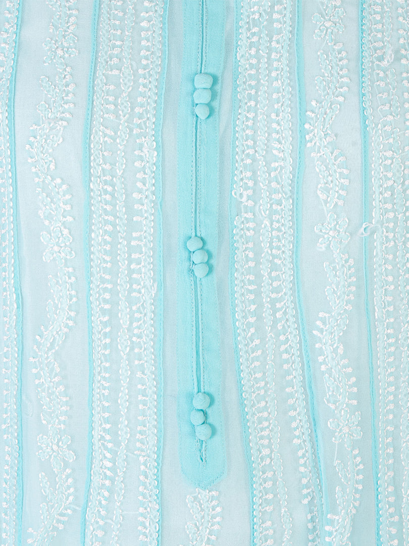 Seva Chikan Hand Embroidered Blue Georgette Lucknowi Chikankari Anarkali-SCL1338