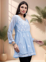 Load image into Gallery viewer, Seva Chikan Hand Embroidered Georgette Lucknowi Chikankari Top With Slip