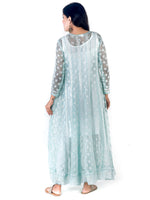Load image into Gallery viewer, Seva Chikan Hand Embroidered Turquoise Georgette Lucknowi Chikankari Anarkali With Mukaish Work-SCL1771