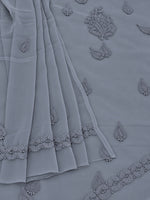 Load image into Gallery viewer, Seva Chikan Hand Embroidered Grey Georgette Lucknowi Chikankari Unstitched Suit Piece-SEV15035