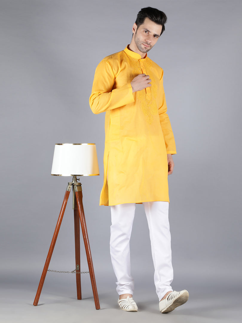 Seva Chikan Hand Embroidered  Lucknowi Chikan Mens Kurta
