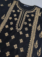 Load image into Gallery viewer, Seva Chikan Hand Embroidered Black Cotton Lucknowi Chikankari Kurta